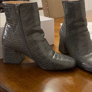 Grey leather croc style bootie